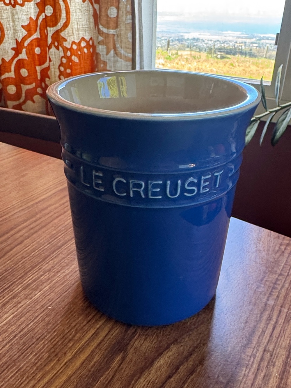 Le Creuset Stoneware Large Utensil Holder Crock Cobalt Navy Blue 6”